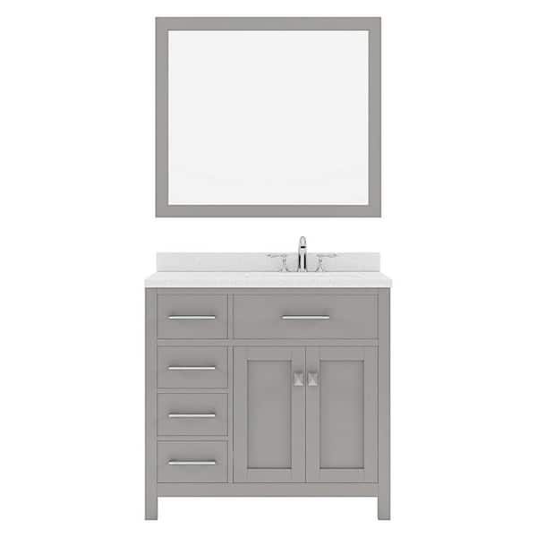 Virtu USA Caroline Parkway 36 in. W x 22 in. D x 35 in. H Single Sink Bath Vanity in Cashmere Gray with Quartz Top and Mirror