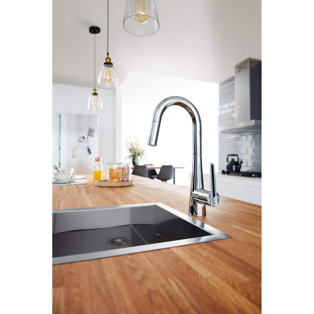 Sleek Euro-Style 15.5" Chrome Pull-Down Bar Faucet with Dual Spray
