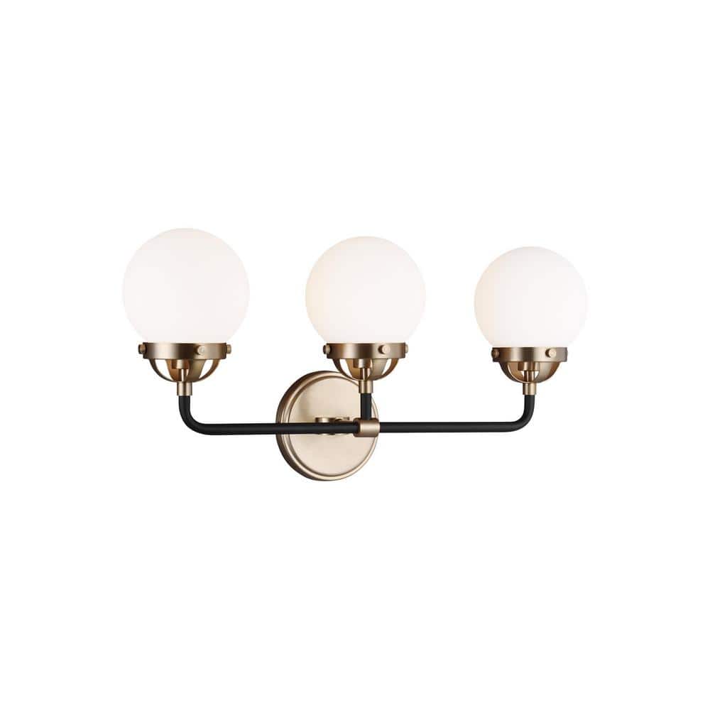 Satin Brass and Black 3-Light Globe Vanity Light