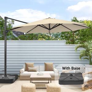 11 ft. Round Aluminum 360-Degree Rotation Cantilever Offset Outdoor Patio Umbrella with a Base in Sand