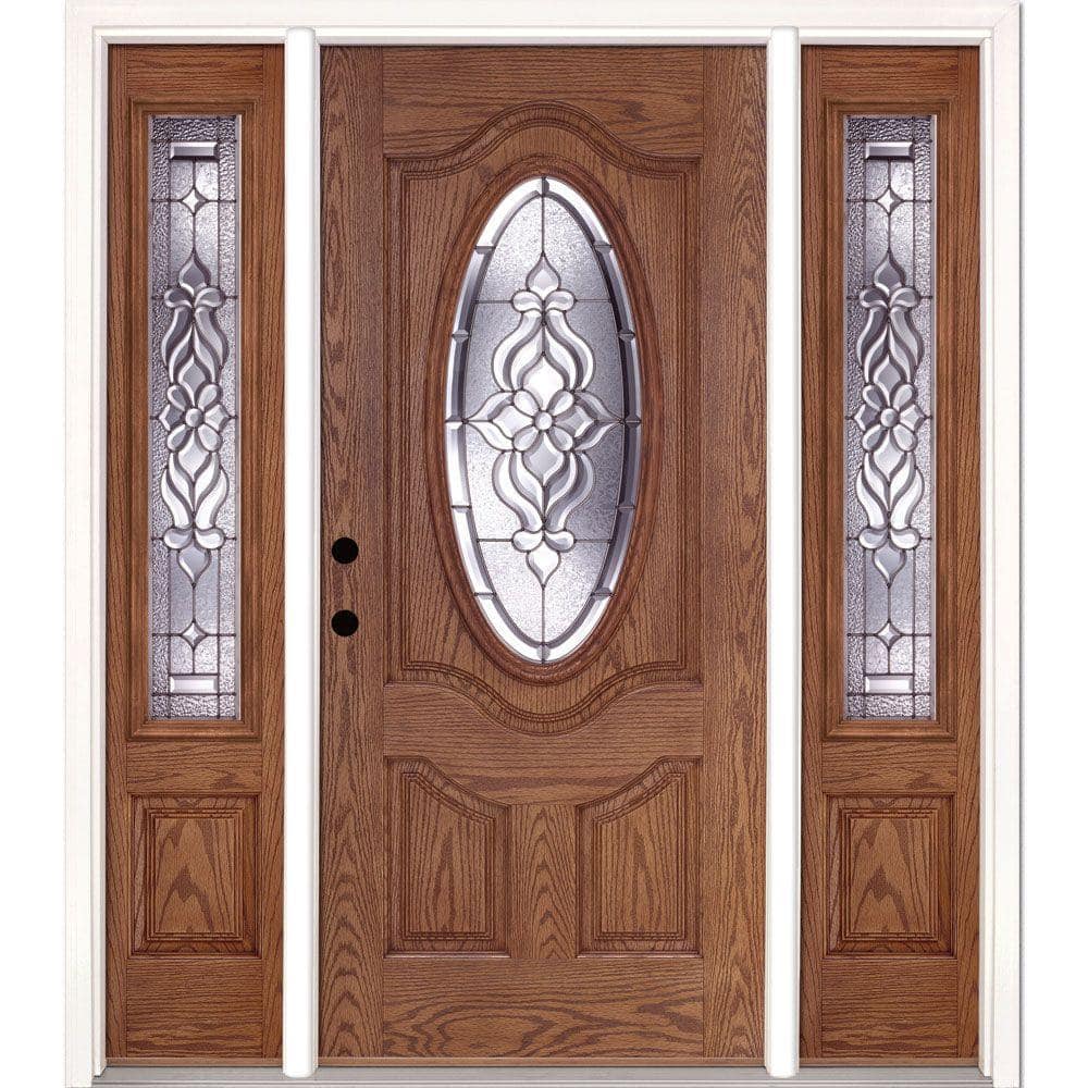 67.5 in.x81.625 in. Lakewood Zinc 3/4 Oval Lite Stained Medium Oak Right-Ha