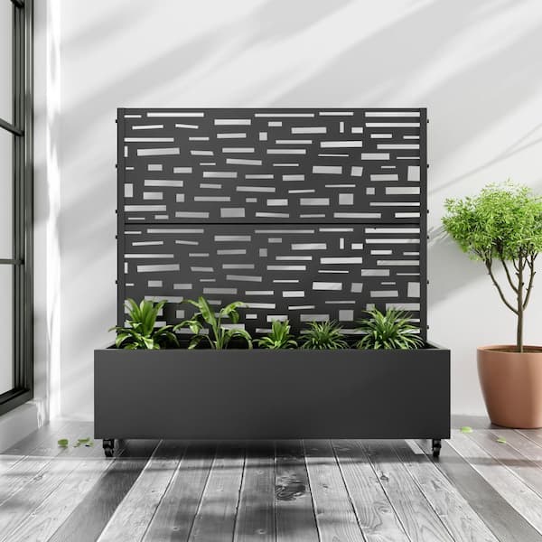 Dovelina 49 in. x 16 in. x 47 in. Black Metal Iron Raised Beds Planter Box with Attached Trellis for Climbing Vegetation
