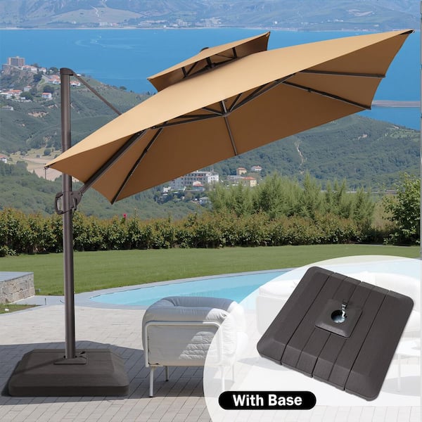 Crestlive Products 10 ft. Square Double Top Patio Cantilever Umbrella in  Tan Brown Aluminum Outdoor Umbrella w/ 240 lb. HDPE Weighted Base  CL-UWB5533BTAN - The Home Depot