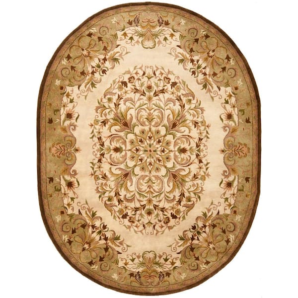 SAFAVIEH Heritage Beige/Green 8 ft. x 10 ft. Oval Border Area Rug