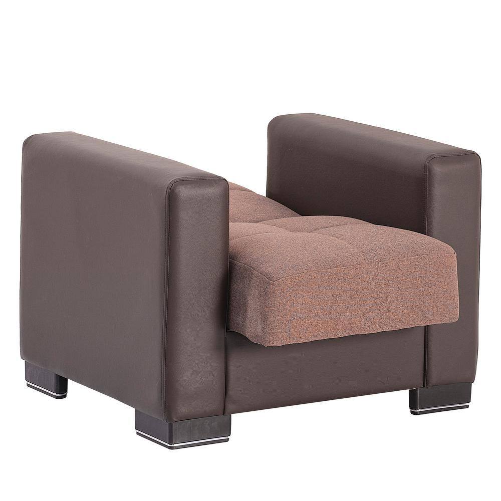 Brown Upholstered Convertible Armchair with Storage