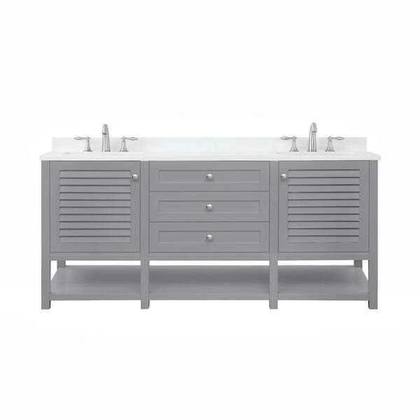 Home Decorators Collection Grace 72 in. W x 22 in. D Bath Vanity in Pebble Grey with Cultured Marble Vanity Top in White with White Basins