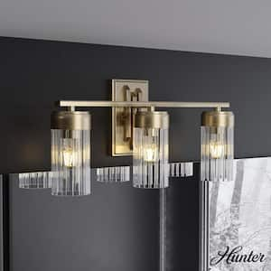 Gatz 22.25 in. 3-Light Alturas Gold Vanity Light with Ribbed Glass Shades