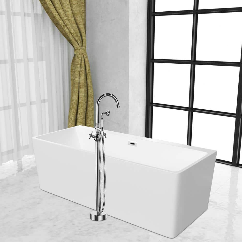 Brushed Nickel Freestanding Tub Filler with Handheld Shower