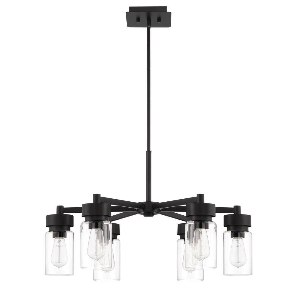 Midnight Steel 6-Light Outdoor Chandelier with Clear Glass Shades