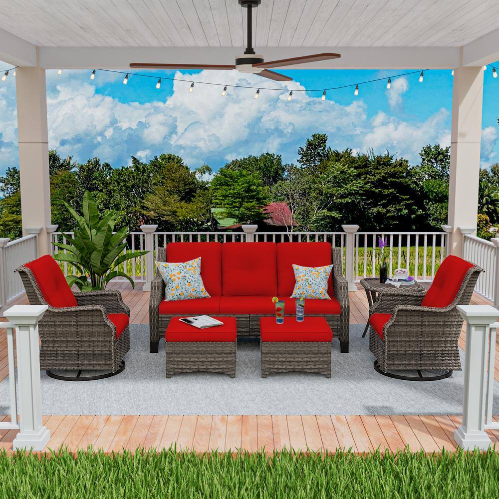 6-Pieces Wicker Outdoor Patio Furniture Sets Rattan Chair Wicker Set with Red Cushion price history on PriceWatchPro