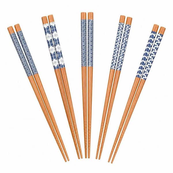 8.8 in 5 Pairs Natural Bamboo Chopsticks Reusable Classic Japanese Style Chop Sticks Gift Sets, Dishwasher Safe