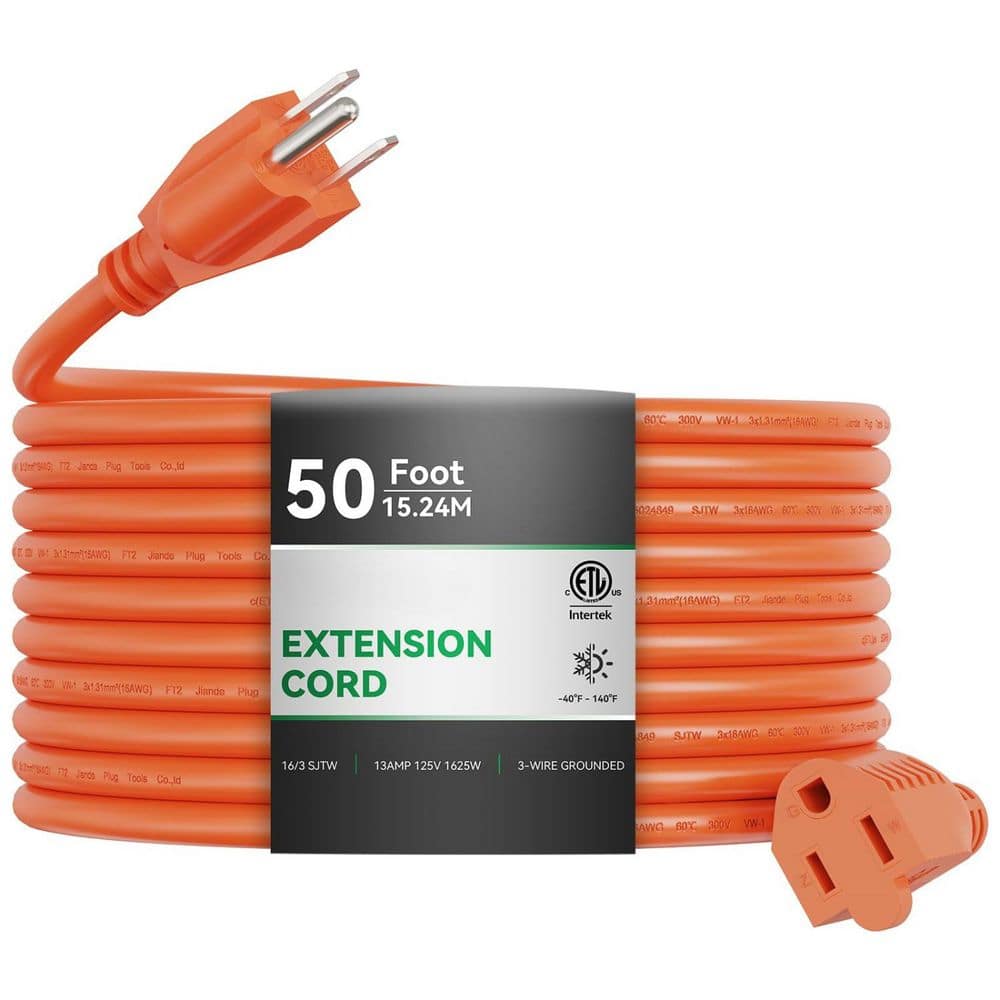 50 ft. 16/3 SJTW Heavy Duty Outdoor Extension Cord with Orange Jacket, 13 Amp 1625-Watt, ETL Listed price history on PriceWatchPro