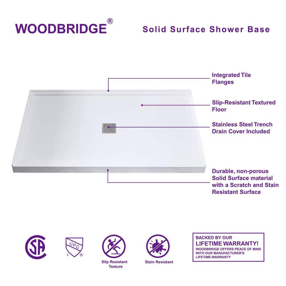 48" White Rectangular Shower Pan with Brushed Nickel Drain Cover