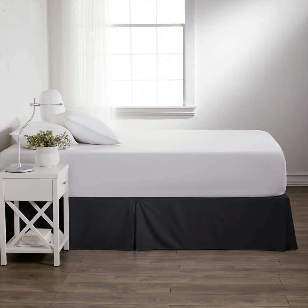 Black Polyester Pleated Twin XL Bed Skirt
