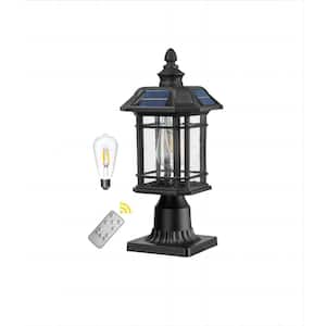 16 in. 1-Light Solar Black Finish Metal Hardwired Dusk to Dawn Outdoor Waterproof Pier Mount Light with LED Light Bulb