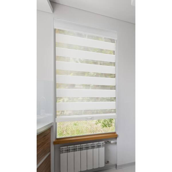 36" White Cordless Dual Layer Shades Sheer Privacy Light Zebra Roller Blinds W 
