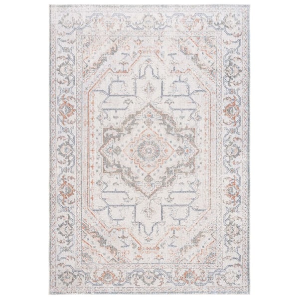 SAFAVIEH Baltimore 8 ft. x 10 ft. Light Gray/Rust Machine Washable Medallion Distressed Area Rug