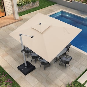 9 ft. x 12 ft. High-Quality Aluminum Cantilever Polyester Offset Outdoor Patio Umbrella with Stand, Beige