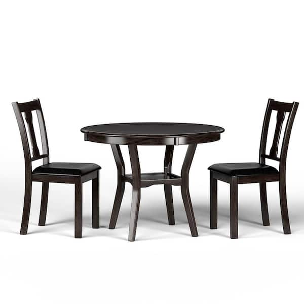 Costway 3-Piece Counter Round Wood Top Black Bar Table Set Wooden Kitchen Modern Dining Table and 2 Chairs