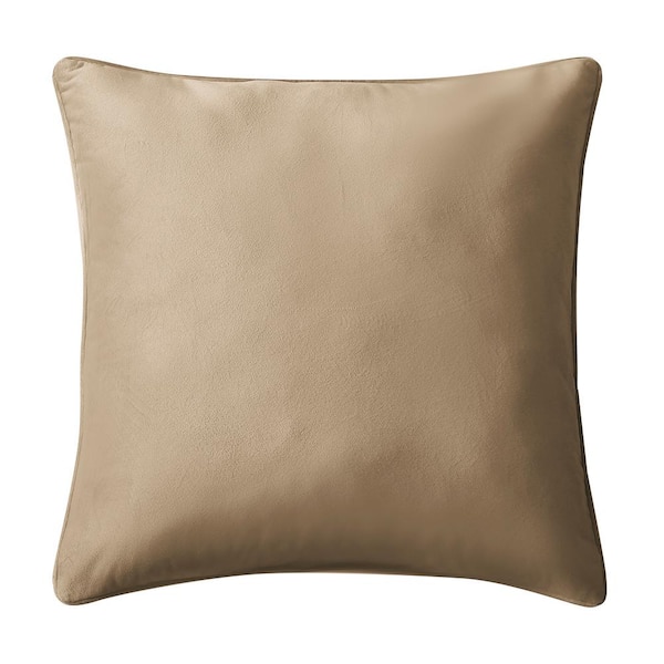BRIELLE HOME Soft Velvet Square Taupe 18 in. x 18 in. Throw Pillow