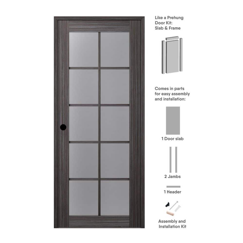 Paola 24 in. x 80 in. Right-Handed 10-Lite Frosted Glass Solid Core Gray Oak Wood Single Prehung Interior Door price history on PriceWatchPro