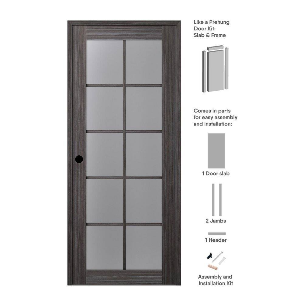 30 in. x 84 in. Paola Right-Hand Solid Core 10-Lite Frosted Glass Gray Oak Wood Composite Single Prehung Interior Door price history on PriceWatchPro