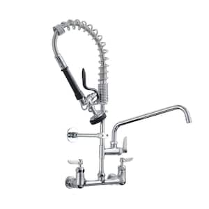 Triple Handle Pull Down Sprayer Kitchen Faucet with Advanced Spray 2-Hole Wall Mount Kitchen Sink Tap in Polished Chrome