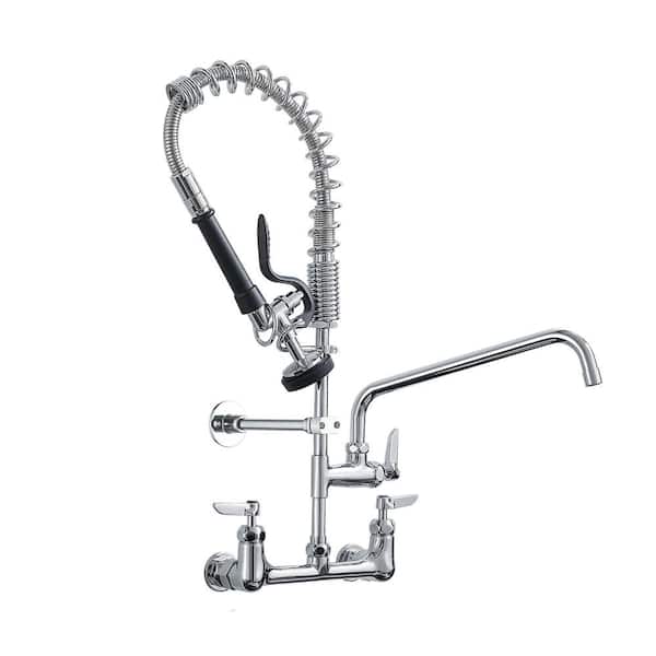 AIMADI Triple Handle Pull Down Sprayer Kitchen Faucet with Advanced Spray 2-Hole Wall Mount Kitchen Sink Tap in Polished Chrome