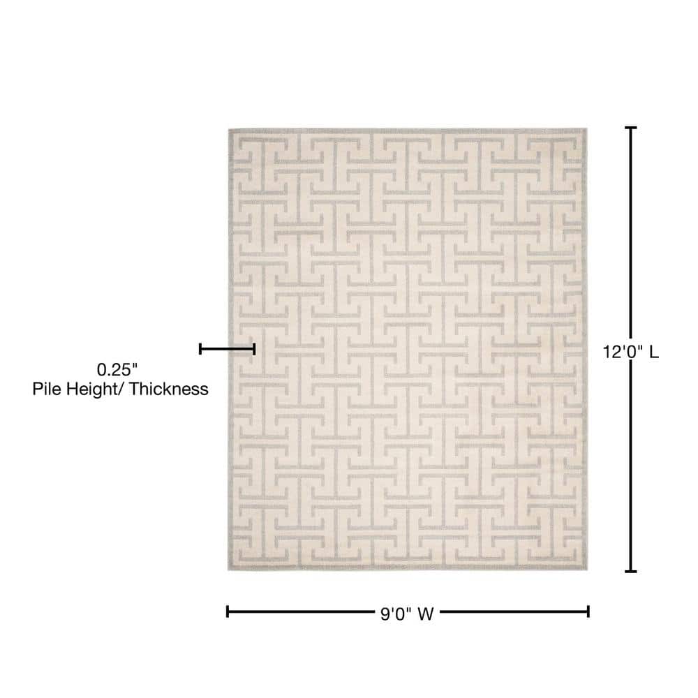 Ivory and Light Gray Rectangular 9' x 12' Synthetic Rug