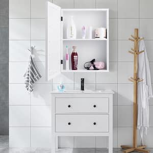 6 in. D x 26 in. H x20 in. W White Wall Mounted Bathroom Kitchen Medicine Storage Cabinet with Mirror and Shelf