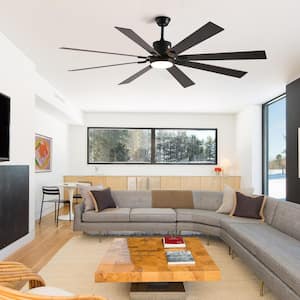 72 in. Indoor Black LED Ceiling Fan with Light, 8-Wooden Blades, Remote Control, Dimmable, Adjustable Color Temperature