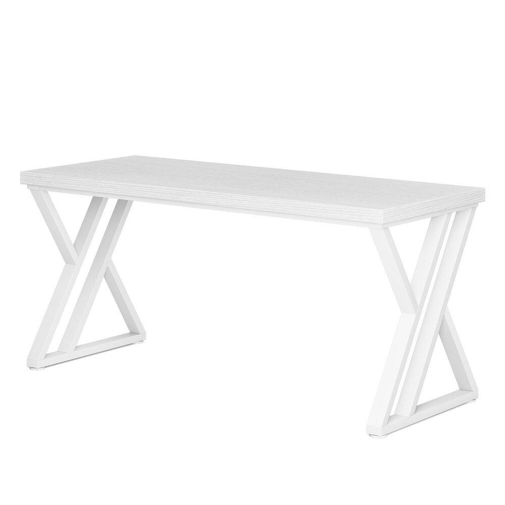 55 in. Rectangular White Computer Desk Writing Table with Metal Legs for Home Office and Writing