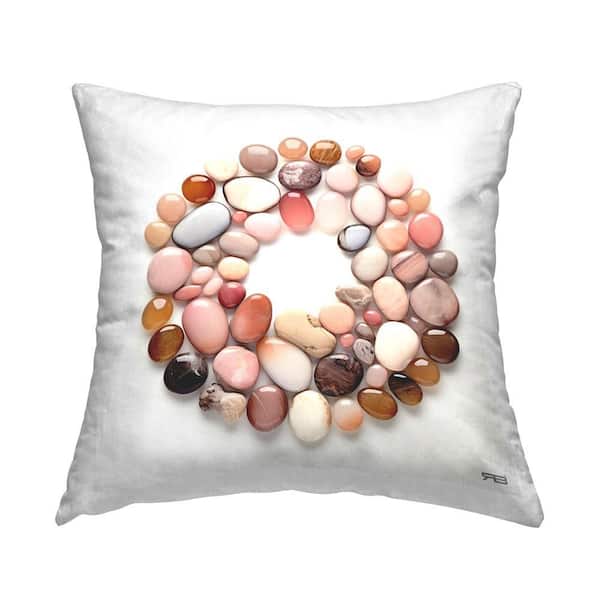 Stupell Industries Natural Pebbles in Circle Tan Abstract Polyester 18 in. x 18 in. Throw Pillow