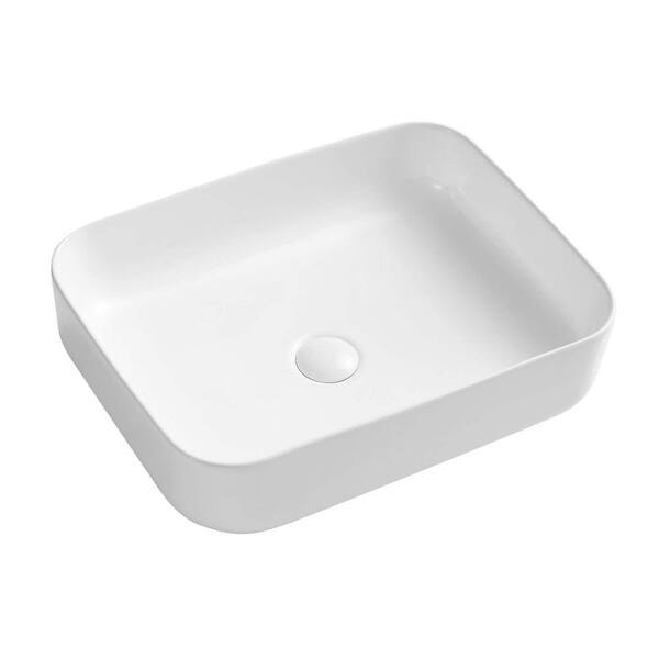 Whatseaso White Ceramic Rectangular Vessel Sink with Pop-Up Drain Included