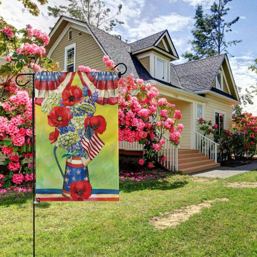 Patriotic Summer Floral Garden Flag with American Flag Design