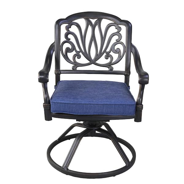 Unbranded Gray Frame Aluminum Outdoor Dining Chair Patio Swivel Rocker Chairs, With Navy Blue Cushion, Set of 2