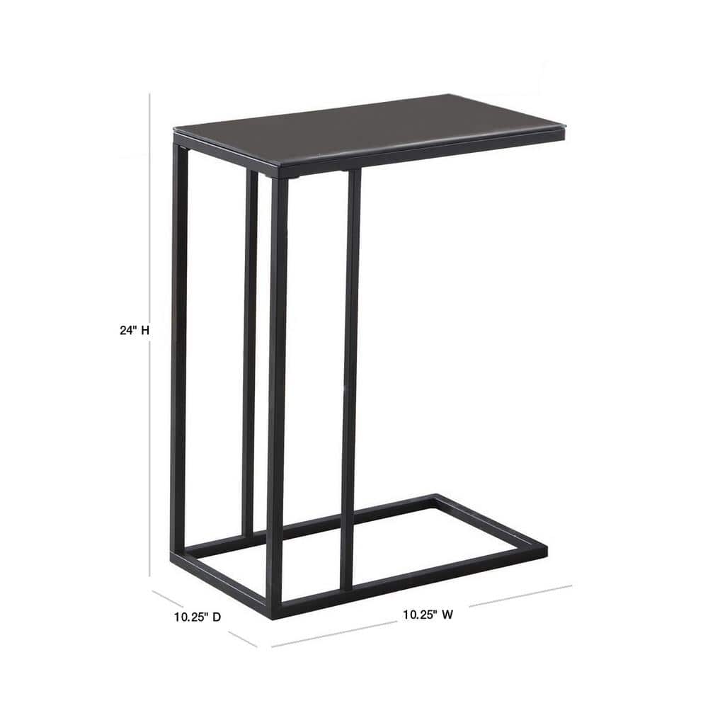 Chic Black Metal and Tempered Glass Rectangular Snack Table