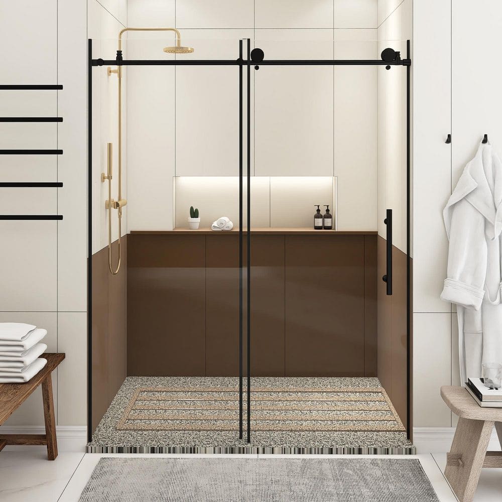 60 in. W x 76 in. H Sliding Frameless Shower Door in Matte Black Finish with Clear Tempered Glass price history on PriceWatchPro
