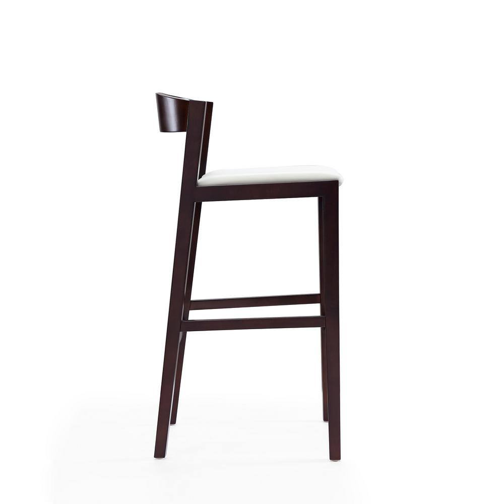Klismos Ivory and Dark Walnut Wood Barstools with Faux Leather Seats, Set of 2