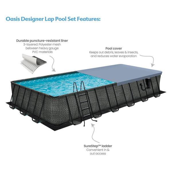 24 ft. x 12 ft. Rectangular 52 in. Deep Metal Frame Above Ground Pool, Dark  Herringbone