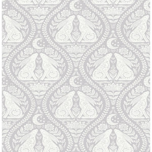 NuWallpaper Grey Moon Rabbit Peel and Stick Wallpaper Sample