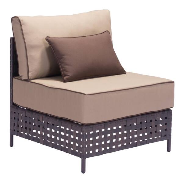 ZUO Pinery Wicker Armless Middle Outdoor Patio Sectional Chair with Beige Cushion