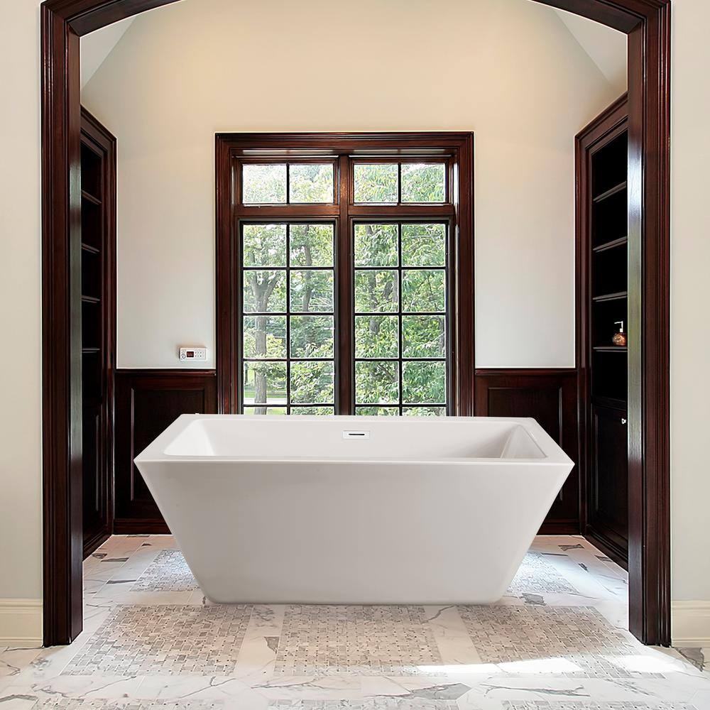 Glossy White Acrylic Freestanding Clawfoot Bathtub