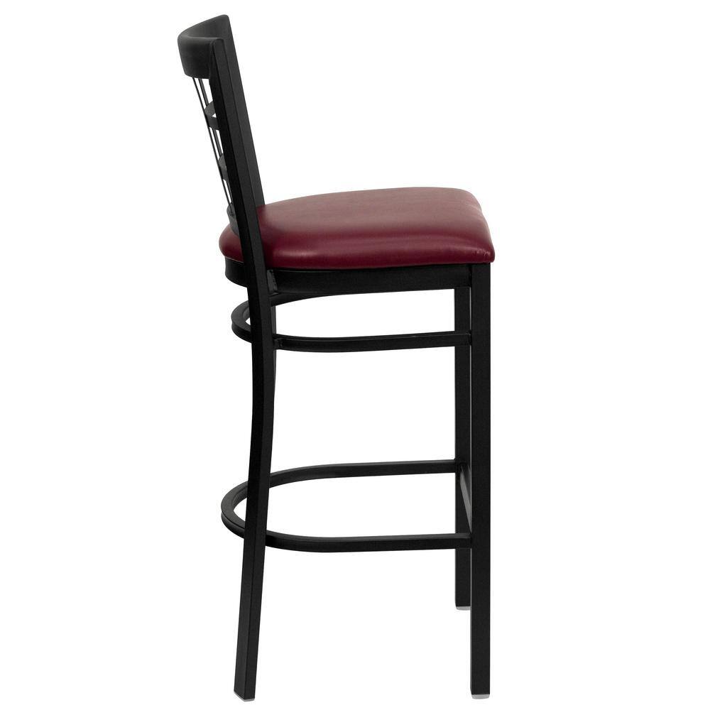 Hercules 29" Black Metal Bar Stool with Burgundy Vinyl Seat