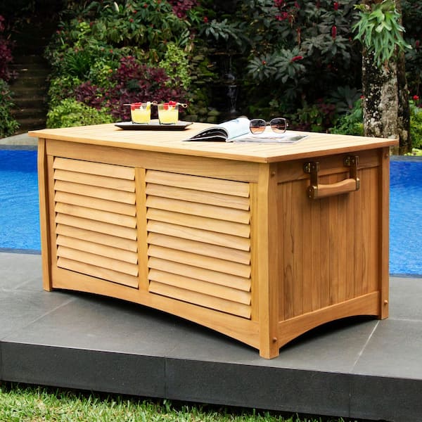Cambridge Casual Cambridge Casual Lawton 120 Gal. Natural Teak Wood Outdoor Storage Deck Box with Patio Furniture Cover