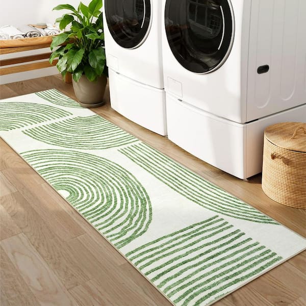 Green 2 x 6ft. Modern Linear Print Rug Abstract Design Area Rug Soft and Washable for Dining Room Living Room
