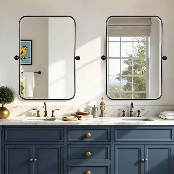 Dovelina Set of 2 Black Bathroom Mirrors-23 in. W x 32 in. H Round Corner Rectangle Iron Framed
