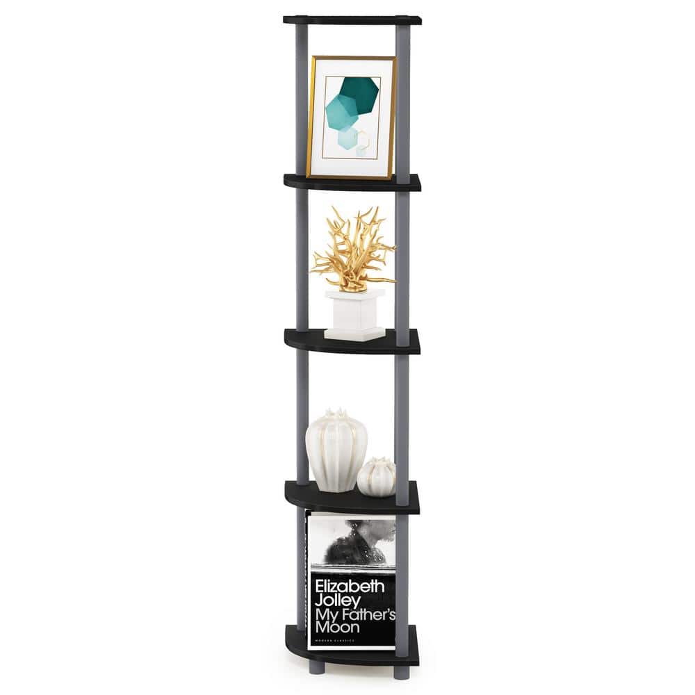 Sleek 5-Tier Black & Grey Corner Shelving Unit for Versatile Storage