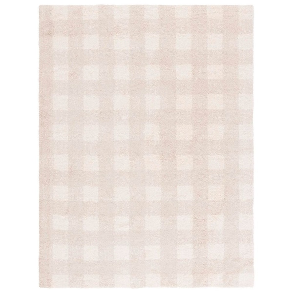 Easy Care Ivory/Beige 6 ft. x 9 ft. Solid Lattice Grid Area Rug