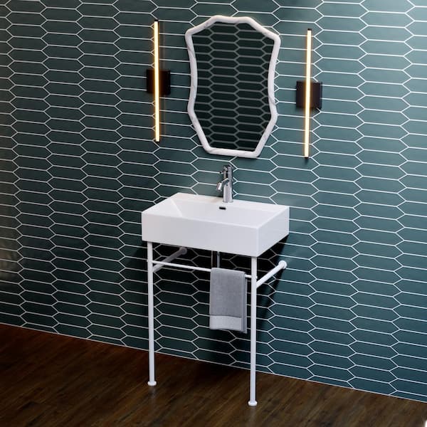 Swiss Madison Claire 24" Ceramic Glossy White Console Sink Basin and Legs Combo with Matte White Legs